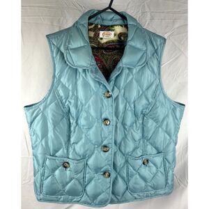 Talbots Women Puffer Vest Size Large Blue Cozy Down‎ Feather Filled Button Front